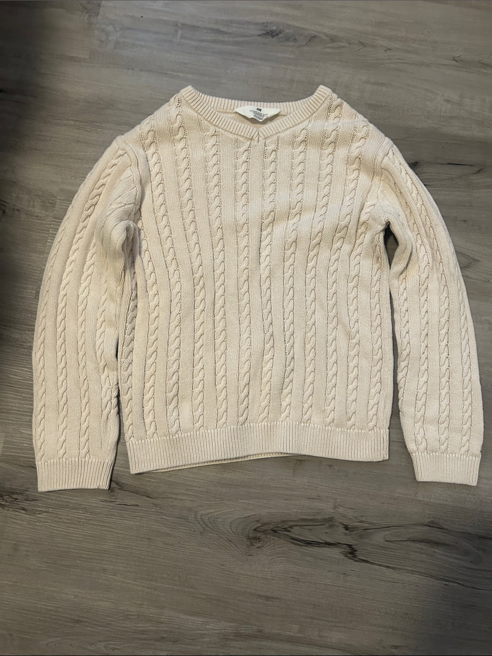 H&M Cream Cable-Knit V-Neck Sweater